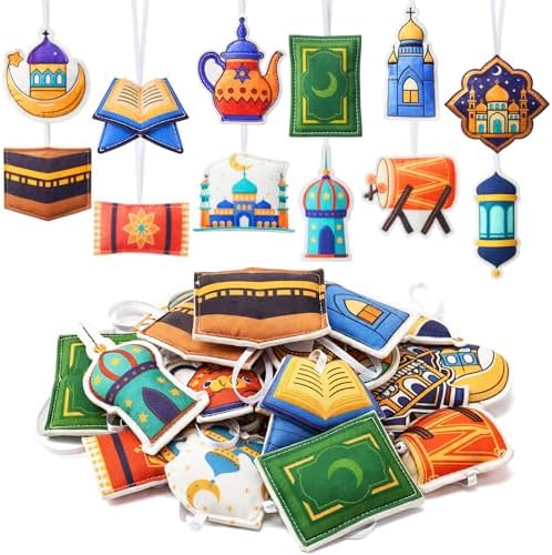 HunnmingRe 24 Pcs Ramadan Tree Ornaments Felt Eid Mubarak Decorations Eid Al Fitr Hanging Ornaments Castle Lantern Star Moon Islamic Kareem Decor for Festival Home Party Supplies by HunnmingRe