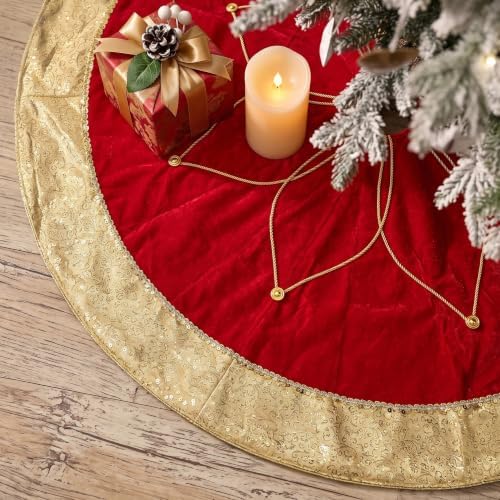 Valery Madelyn 60 Inch Red Gold Christmas Tree Skirt for Tree Decorations by ValeryMadelyn