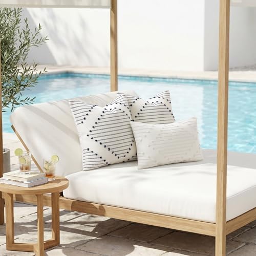Mecatny Boho Outdoor Throw Pillow Covers 20x20 Set of 2 Beige & Cream White - Image 6