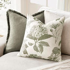 Foindtower Set of 2 Linen Floral Throw Pillow Covers Neutral Vintage Print Decorative Cushion Covers Farmhouse Boho Home Decor for Sofa Chair Couch Bedroom Living Room,22×22 Inch,Sage Green - Image 4