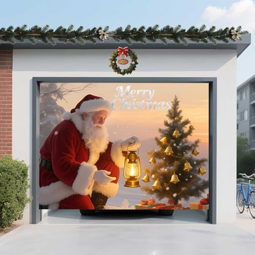 Christmas Garage Door Banner – Santa Claus, Xmas Tree & Gift Boxes, Large Waterproof Reusable Outdoor Holiday Cover for Home, Yard, Party & Photo Backdrop,8 × 7ft/2.4 × 2.1m - Image 4