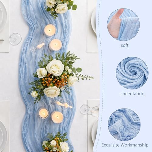 LemonRoad 4 Pcs 20ft Cheesecloth Table Runners Boho Gauze, Light Blue - Image 4