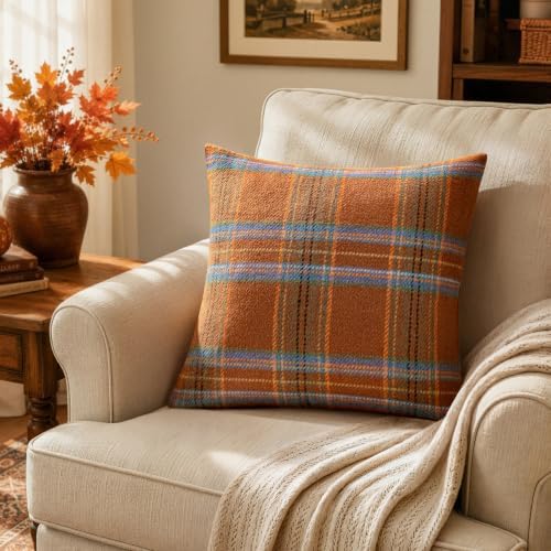 MIULEE Fall Plaid Decorative Pillow Covers Set of 2 22x22 Orange - Image 5