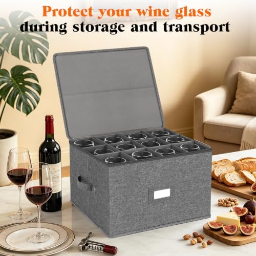 Stemware Storage Containers 2 pack, Wine Glass Storage Box with Dividers - Image 3