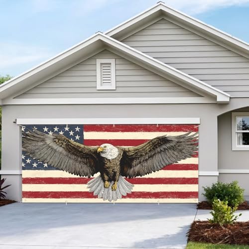 7 * 16FT Eagle USA Flag Garage Door Cover Decorations Independence Day Garage Door Banner for Outdoor Indoor Patriot Party Photography Backdrop - Image 7
