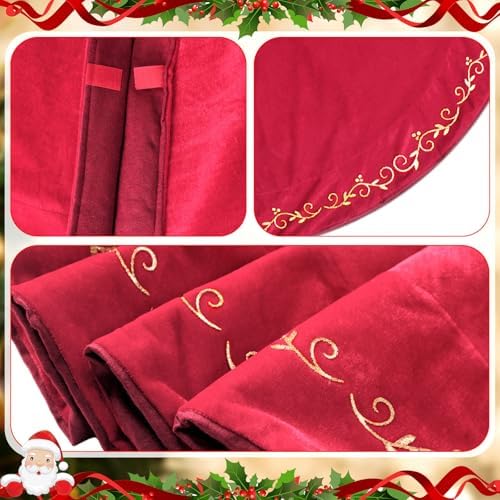 HyDren 72 Inch Velvet Christmas Red Tree Skirt(Classical Style) - Image 4