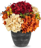 Hydrangea Artificial Flowers in Vase, Small Fall Floral Arrangements with Vase Orange Autumn Centerpieces for Table Rustic Farmhouse Fall Harvest Thanksgiving Wedding Kitchen Dinner Table Decorations by Oairse