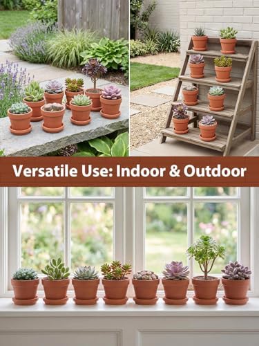 INGOFIN 4 Inch Terracotta Pots with Saucers, 8 Pack Shallow Clay Plant Pots with Drainage Holes for Succulents, Cactus, Herbs, Small Terra Cotta Pots for Indoor Outdoor, Set of 8 - Image 7