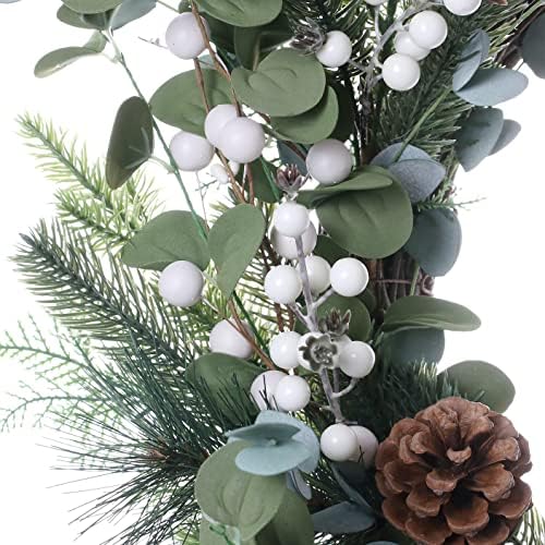 J'FLORU Christmas Wreaths for Front Door 20 Inch Artificial Christmas Wreath White Winter Wreath with Berries Pine Cones Pine Needles for Xmas Winter Holidays - Image 3