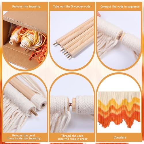 Tiamon Boho Wall Decor - 59''W x 35.4'' L Macrame Wall Hanging Dip-Dye Large Tapestry Art for Home Bathroom Farmhouse Bedroom Living Room Office Natural Modern Rustic Decoration - Image 3