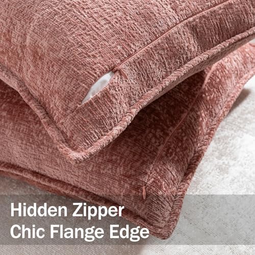 DEZENE Pack of 2 Dusty Pink Decorative Throw Pillow Covers 22x22 Cozy Soft Chenille Accent Vintage Square Couch Pillow Covers for Home Decor Bed Sofa Living Room - Image 2