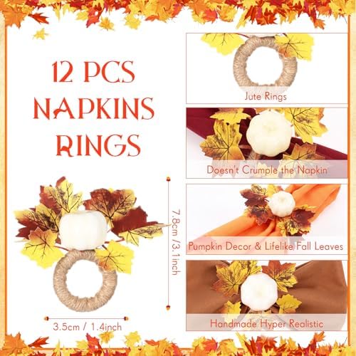 LemonRoad 36 Pcs Cloth Napkins and Napkin Ring Holders, Reusable Fabric for Table Decor Banquet Holiday Dinner Party Supply (Orange, Burgundy, Gold, Coffee, White,Fall) - Image 4