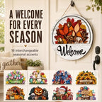 16 Pcs Interchangeable Welcome Sign for Front Door, 12 Inch Wooden Round Door Hanger with 15 Magnetic Seasonal Icons, Farmhouse Porch Entryway Decor for Holiday & Year Round，3Set - Image 6