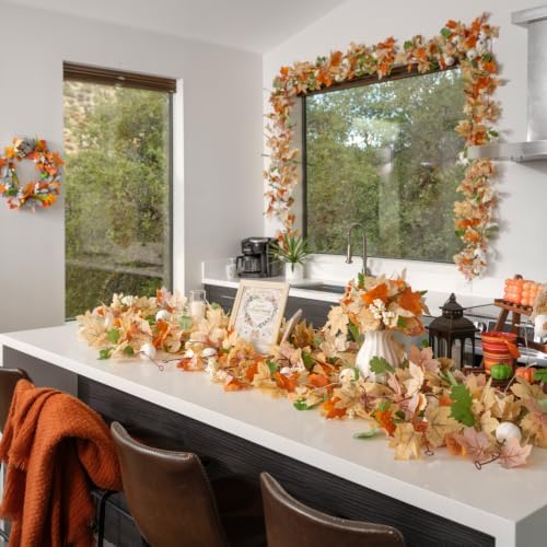 CQURE 10 Pack Fall Leaf Garland, Total 59 Ft Artificial Fall Maple Leaves Autumn Vines Garland Thanksgiving Decor for Home Fireplace Party - Image 5