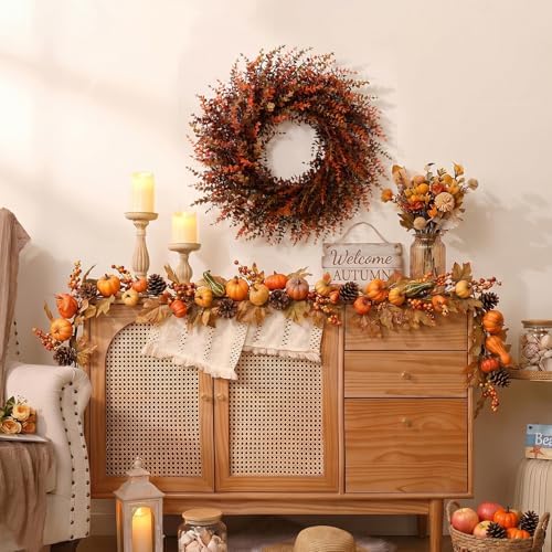 28" Fall Gradient Eucalyptus Wreaths for Front Door,Fall Decorations - Image 7