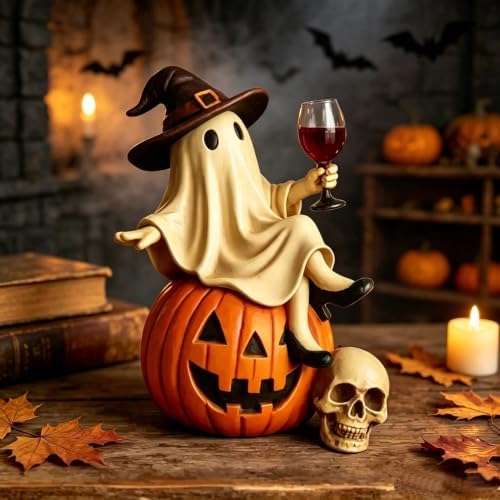 Halloween Ghost Witch Resin Figurine, Vintage Tabletop Statue 2pack - Image 2