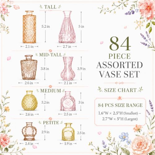 84 Pcs Colored Glass Bud Vases in Bulk, Small Flower Vases for Centerpieces Table Decorations, Mini Vintage Colored Glass Bottles, Wedding, Baby Shower, Home Decor (Orange Yellow Series, 84 PCS) - Image 4