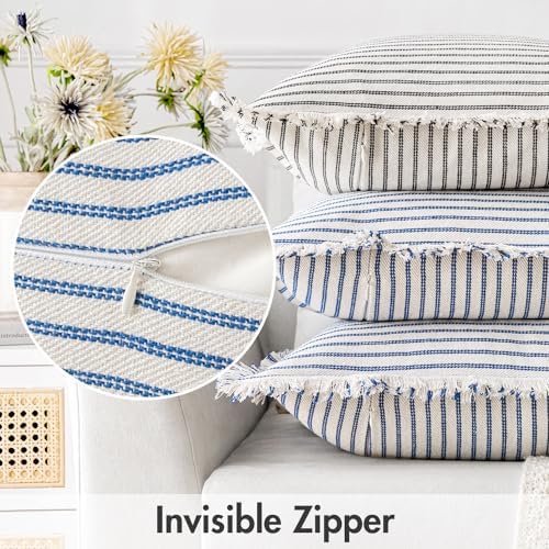 MIULEE Royal Blue Striped Euro Decorative Throw Pillow Covers, 22x22 - Image 3