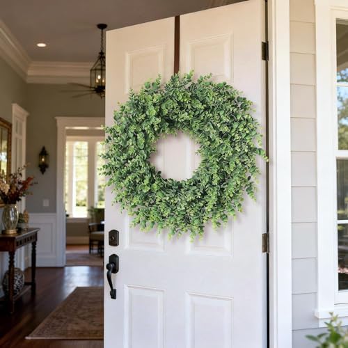 24" Lifelike Touch Artificial Eucalyptus Wreath for Front Door Decor(Green) - Image 4