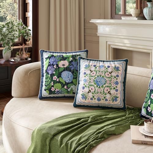 Vintage Navy Blue Floral Pillow Cover 18x18, Hydrangea - Image 7