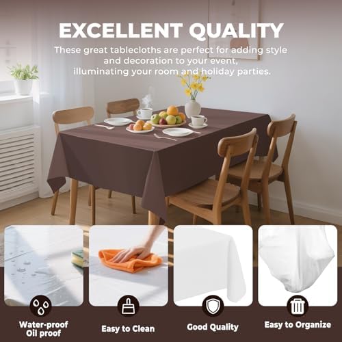 54 Inch X 300 Feet Plastic Table Cover Roll Premium Disposable Plastic Tablecloth for All Type/Shape Tables | Picnic, Party, Banquet, Birthdays, Weddings (Brown, 54 Inch X 300 Feet) - Image 3