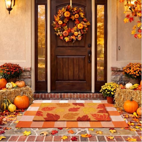 Moucuny 2 Pcs Fall Door Mat Outdoor, Fall Coir Doormat and Rug, Non-Slip by Moucuny