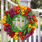 U'Artlines 20 Inch Tulip Wreath for Front Door, Spring Summer Silk Wreath - Image 6