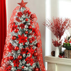 Realspring 72 Pieces Christmas Tree Ornament Set Xmas Assorted Decorations Bulk Glitter Poinsettia Berry Picks Topper Star Sequin Tree Skirts for Home Wreaths Holiday Party Favors (Red) - Image 4
