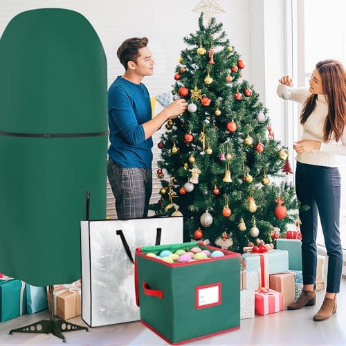 SATINIOR 6 Pcs Christmas Tree Storage Bag Set, Ornament Box, Green, 9 ft - Image 7
