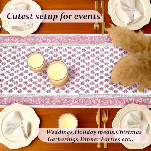 CPC Pink Sapphire Block Print Cotton Table Runner 16x90 Inch Long Runner - Image 3