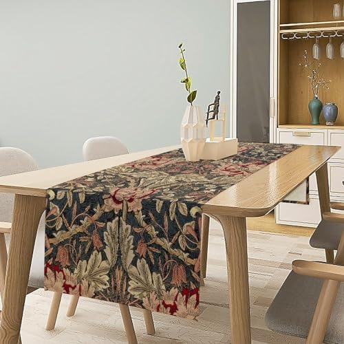 William Morris Style Table Runner for Table Decor, Art Blue Vintage Botanical Flower Rustic Floral Bird Printed for Kitchen Dining Room Living Room Farmhouse Party Holiday Decorate 13" x 120" - Image 6