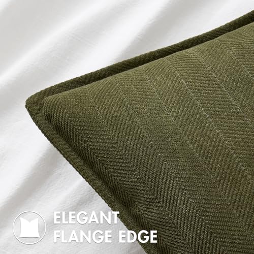 MIULEE Pack of 2 Olive Green Euro Shams Chenille Pillow Covers 22x22 Inch - Image 2
