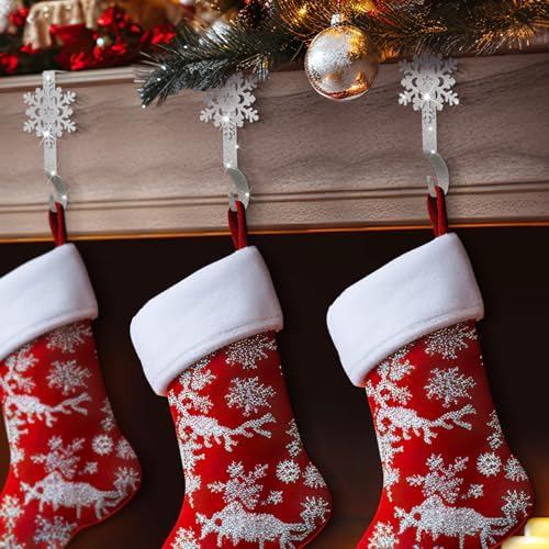 Gisafai 12 Pcs Snowflake Stocking Holders, Metal Mantle Hooks,Sliver - Image 4