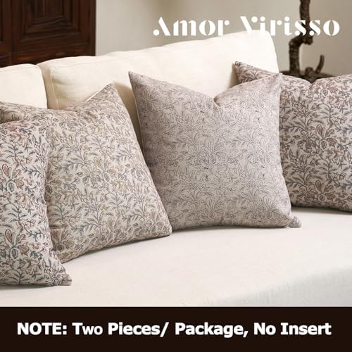 Amor Virisso Floral Throw Pillow Covers 18x18 Set of 2 Vintage Block Print Pillow Covers Decorative Pillow Covers Couch Pillows for Living Room Farmhouse Accent Sofa Pillows, Yellow/Sand - Image 5