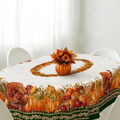 Oval Fall Tablecloth 60x120 Inch, Thanksgiving Autumn Harves Turkey Pumpkin Table Cloth, Waterproof Wrinkle Resistant Table Cover for Fall Decorations Decor - Image 3