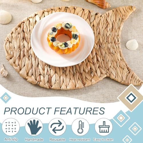 Set of 6 Fish Woven Placemats Water Hyacinth Nautical Placemats - Image 3