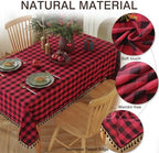 JIALE Gingham Tablecloth Rectangle Cotton Linen Fabric Checkered Table Cloth with Tassel Washable Wrinkle Free Buffalo Plaid Table Cover for Christmas, Party Kitchen Dining,red and Black, 55x90 - Image 3
