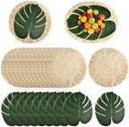48Pcs Luau Placemats and Palm Placemat Raffia Grass Placemats Tropical Palm Leaf Place Mats for Dining Tables Family Gatherings Parties by MehelloFeather