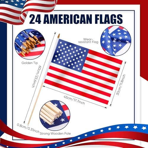 Newwiee 24 Pcs USA Handheld Flags on Stick 12 x 18 Inch American Flags with Safety Spear Top for 250th Anniversary Independence Memorial Day 4th of July Yard Garden Decoration (Usa Flag) - Image 2