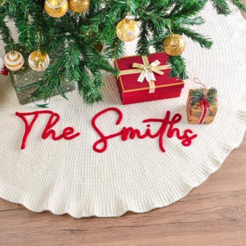 Personalized Christmas Tree Skirt,Family Christmas Tree Skirts,Home Decor,Customized Holiday Decorations (White,122cm/48'') - Image 2