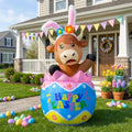 5FT Easter Inflatable Highland Cow with Egg Decorations Built-in LED Lighted Blow Up Decoration Home Yard Outdoor Indoor Garden Lawn Decor by HolidayInflatableDecorations