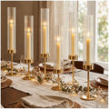 Gold Hurricane Taper Candle Holders,2 Sets(6 Pcs) Brass Tall Candlestick Holders with Ribbed Glass Cylinder, Table Centerpiece Decor for Wedding, Party, Halloween,Christmas & Home Decoration by GLUUFLOWER