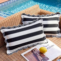 Black and White Striped Scalloped Outdoor Lumbar Pillow Covers 12x20 by JOJOGOGO