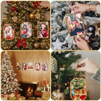 Qunclay 6 Pcs 2.5 x 3.5” 2 x 3 Christmas Brass Picture Frame Ornaments Octagonal Rectangular Christmas Metal Double Glass Hanging Photo Frame with Metal Chain for Xmas Tree Decorations(Gold) - Image 6