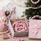 Bucherry 4 Pcs Christmas Wood Bead Garland 28.8 Feet, Pink, Natural - Image 3