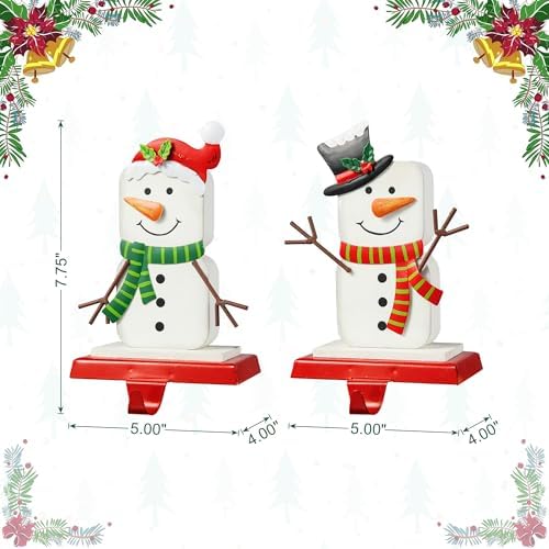 Glitzhome Christmas Stocking Holders for Mantel, Set of 2 Snowman S'Mores Marshmallow Metal Hooks, Heavy Duty Fireplace Hangers for Indoor Holiday Decor - Image 3