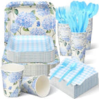350 Pcs Hydrangea Floral Paper Plates and Napkins Set Disposable by Suttmin