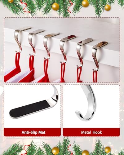 Christmas Stocking Holders for Mantle Set of 6, Metal Fireplace Stocking Hangers, Anti-rust Non-slip Non-tarnish Mantel Hooks Grips Set for Garland, Windowsill, Party, Christmas Decorations, Silver - Image 4
