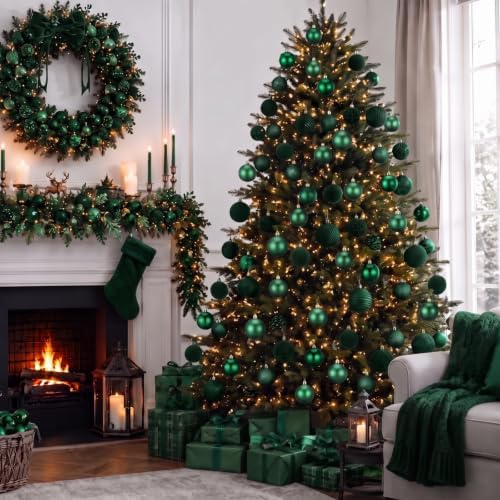 Hollowfly Green 56 Pcs Velvet Christmas Balls Ornaments Set - Image 2