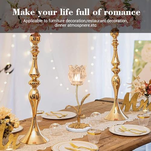 Candle Holder, Cut Rose Shaped Brass Candle Holder High-end Light Luxury Creative Art Crystal Glass Flower Candle Sticks Holder Decor Marble Disc Base Romantic Ambiance Table Decoration - Image 5